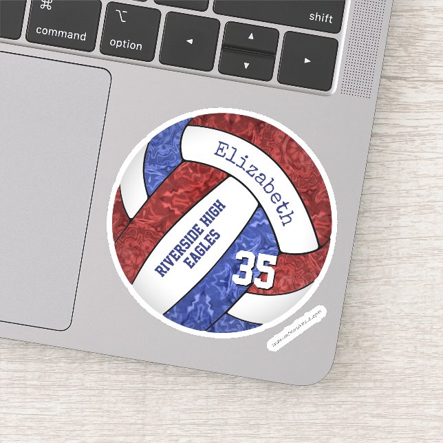 Maroon blue girly volleyball team colors sticker (Detail)