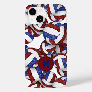 Maroon blue monogrammed girly volleyballs pattern  Case-Mate iPhone 14 case