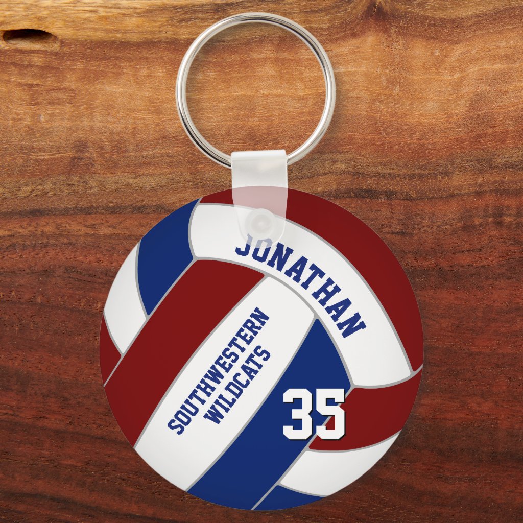 maroon blue personalized volleyball keyring