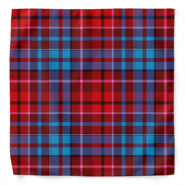 Maroon Blue Red Plaid Tartan Design  Bandana (Front)