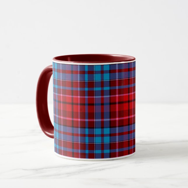 Maroon Blue Red Plaid Tartan Design  Mug (Front Left)