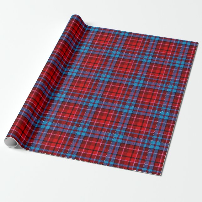 Maroon Blue Red Plaid Tartan Design  Wrapping Paper (Unrolled)