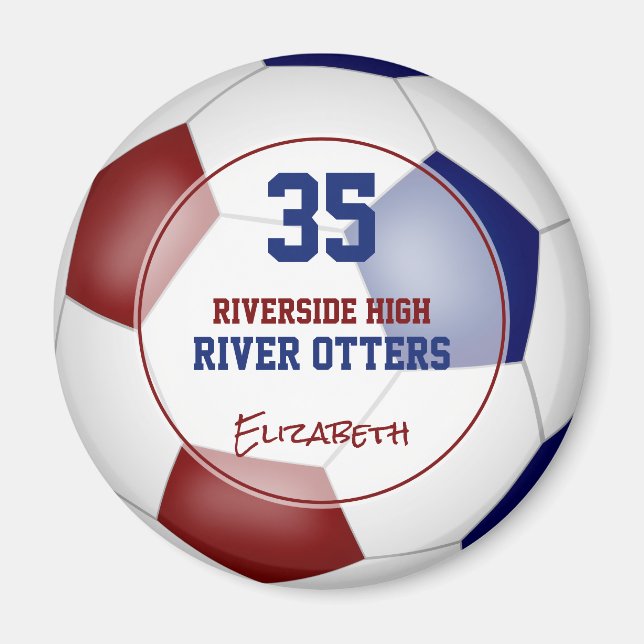 maroon blue school club colors soccer team name   magnet (Front)