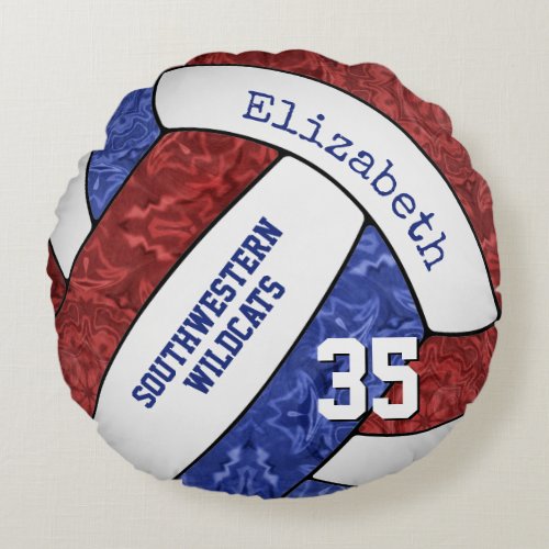 maroon blue sports team colors girly volleyball round pillow