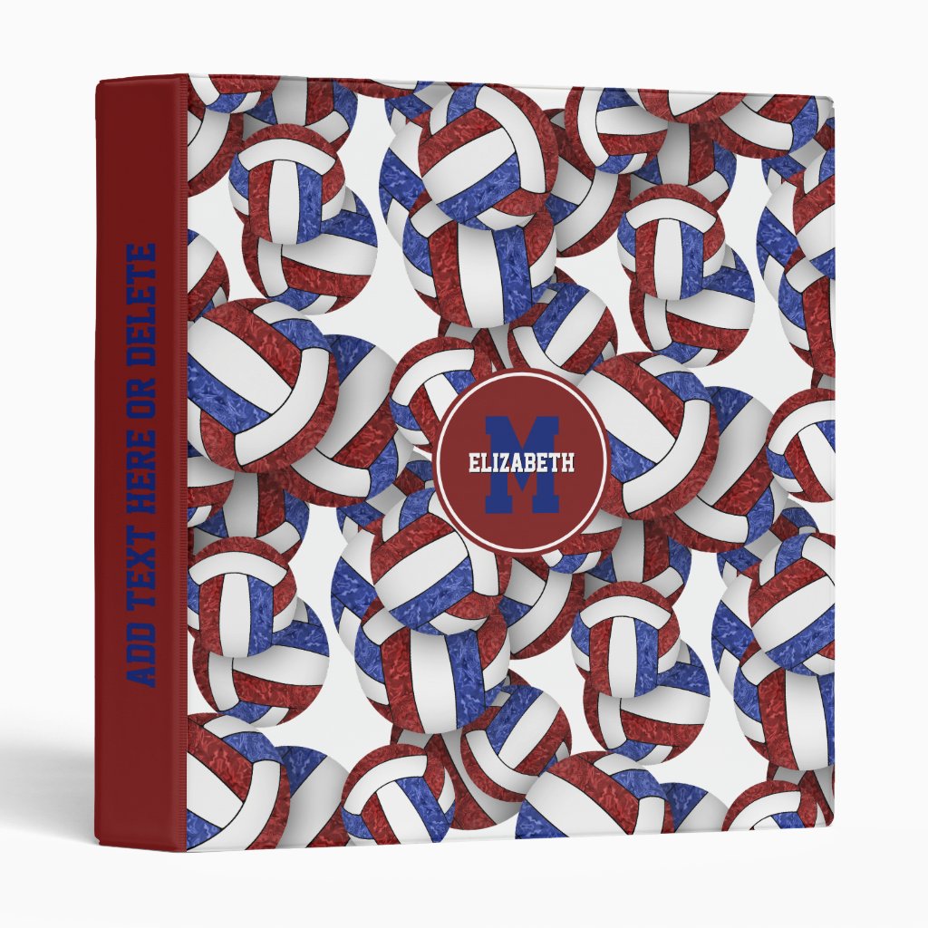 maroon blue team colors girly volleyballs pattern 3-ring binder