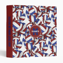 maroon blue team colors girly volleyballs pattern 3 ring binder