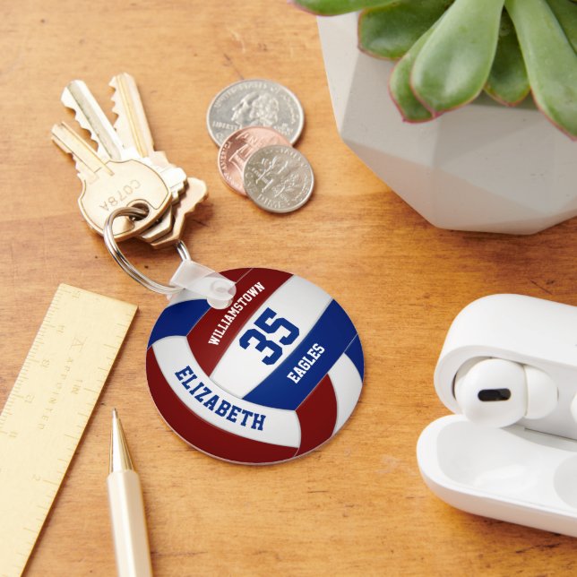 Maroon blue team colors kids teens volleyball keychain (Desk)