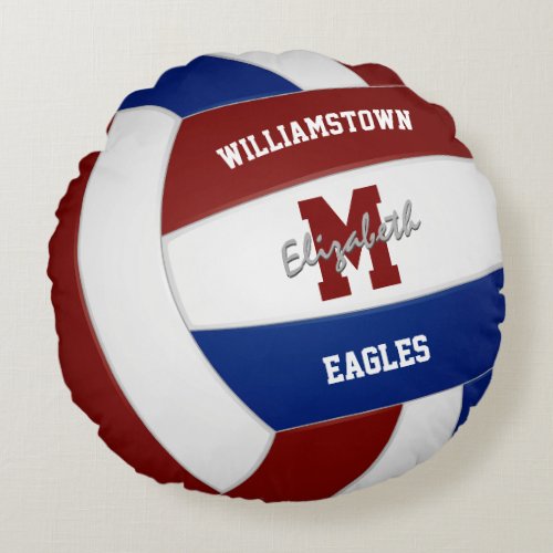 maroon and blue sports team colors volleyball round pillow