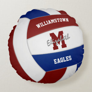 Maroon blue team colors kids volleyball round pillow
