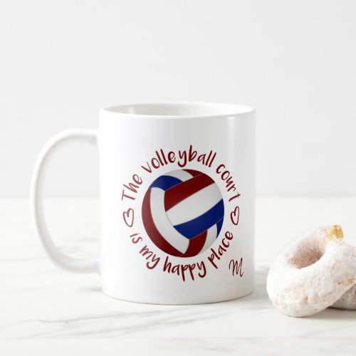 maroon blue volleyball court my happy place coffee mug