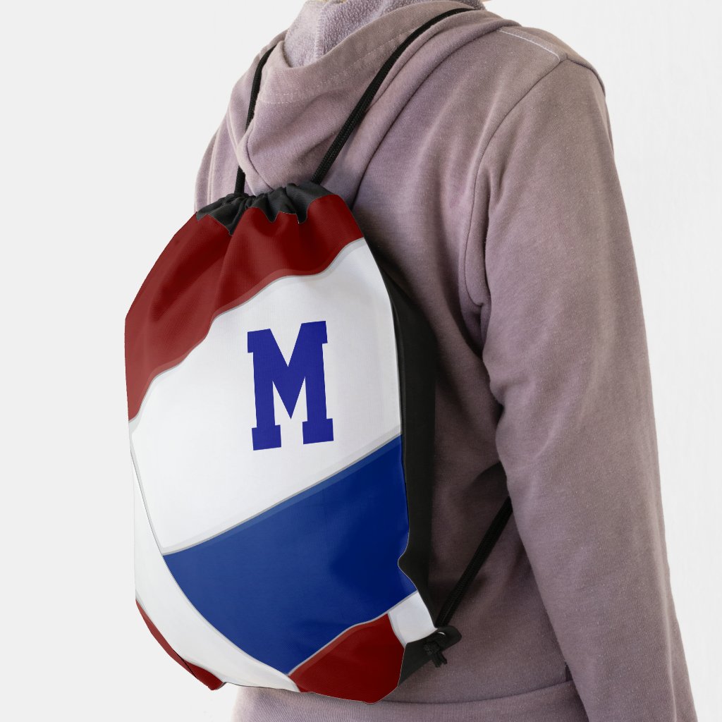Maroon blue volleyball girl boy school team colors drawstring bag