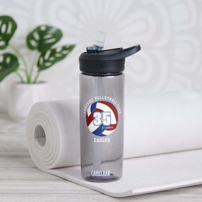 Maroon blue volleyball team colors athlete name water bottle (Yoga)
