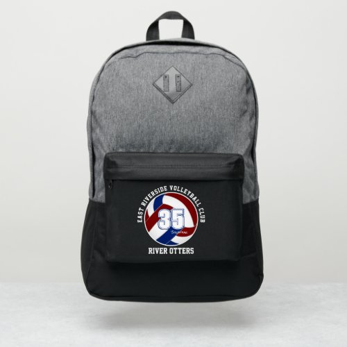 Maroon blue volleyball team colors kids port authority backpack