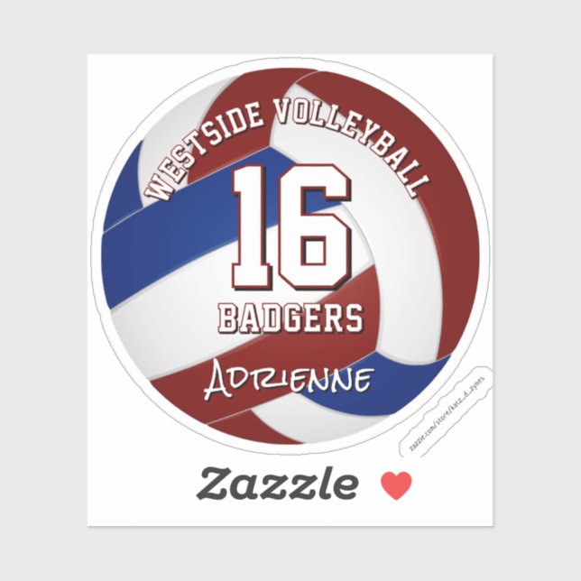 maroon blue volleyball team colors kids team name sticker (Sheet)