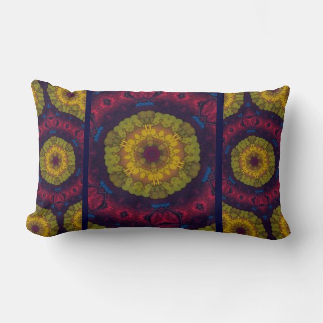Maroon, Blue, Yellow Lumbar Pillow (Front)