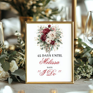 Maroon Blush Burgundy Countdown Sign Bridal