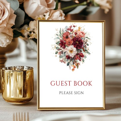 Maroon Bohemian Eucalyptus Guest Book Tabletop