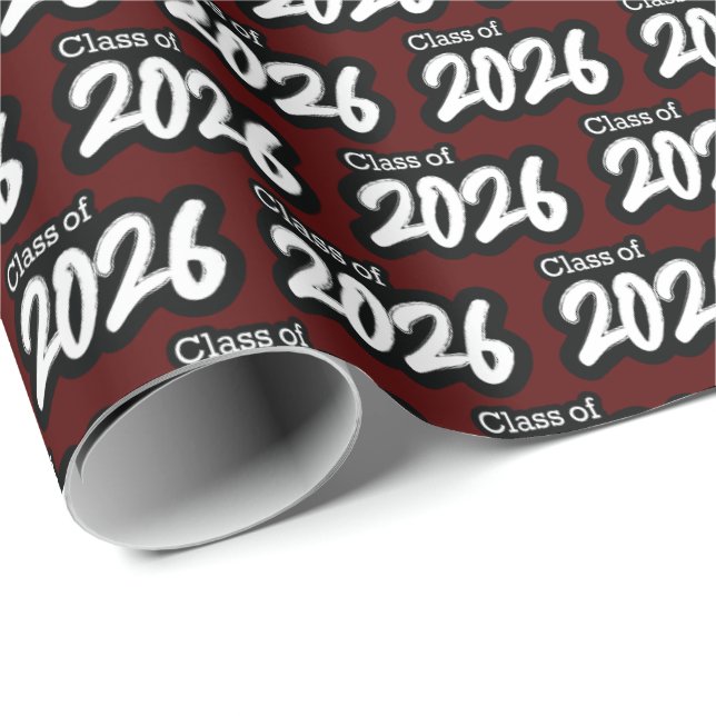 Maroon Bold Brush Class of 2026 Wrapping Paper (Roll Corner)