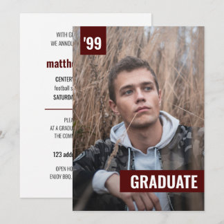 Maroon Bold & Modern Photo Graduation Invitation