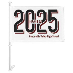 Maroon Bold Shadowed Numbers Class of 2025 Car Flag