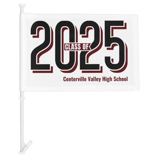 Maroon Bold Shadowed Numbers Class of 2025 Car Flag (Front)