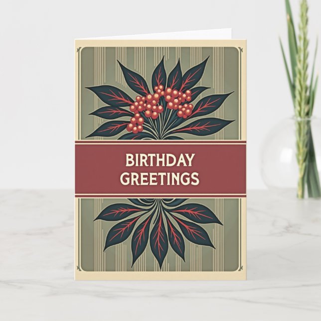 Maroon Botanical Birthday Card (Front)