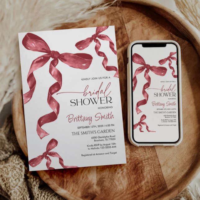 Maroon Bow Coquette Bridal Shower Invitation (Creator Uploaded)