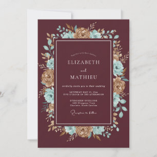 Maroon Bronze Petal Wedding Invitation