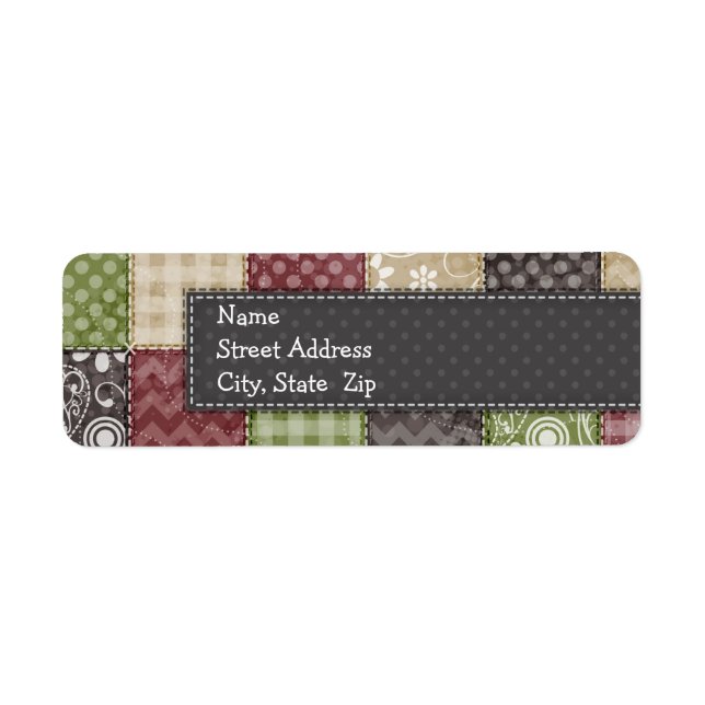 Maroon, Brown, Tan, & Green Quilt Look Label (Front)