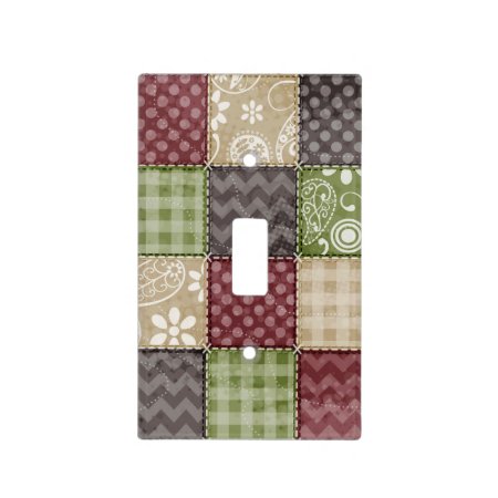 Maroon, Brown, Tan, & Green Quilt Look Light Switch Cover