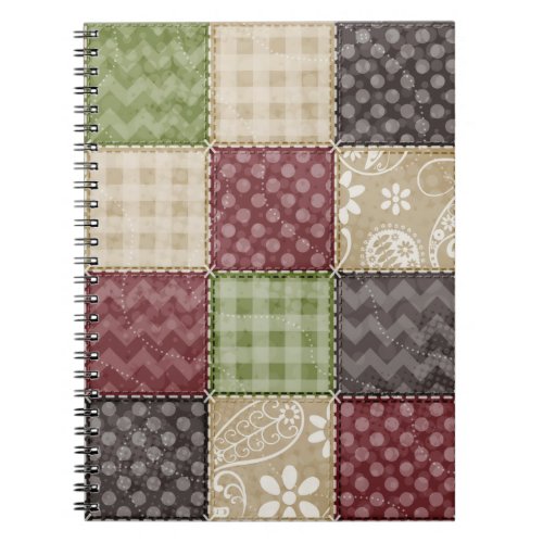 Maroon Brown Tan  Green Quilt Look Notebook