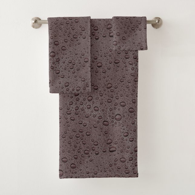 Maroon brown water droplets bath towel set (Insitu)