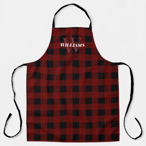 Maroon Buffalo Check Name  Initial Apron