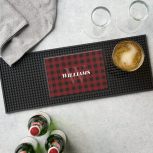 Maroon Buffalo Check Name & Initial Bar Mat