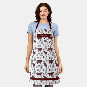 Maroon Buffalo Plaid Longhorn Pattern Apron