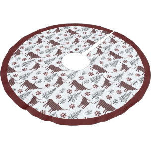 Maroon Buffalo Plaid Longhorn Pattern Brushed Polyester Tree Skirt