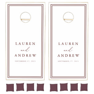Maroon Burgandy and White Minimalist Personalized Cornhole Set
