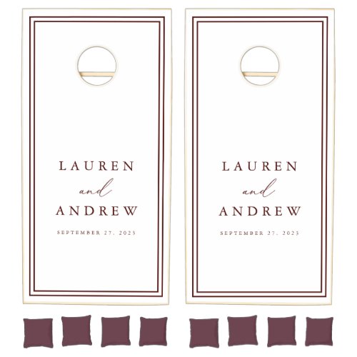 Maroon Burgandy and White Minimalist Personalized Cornhole Set