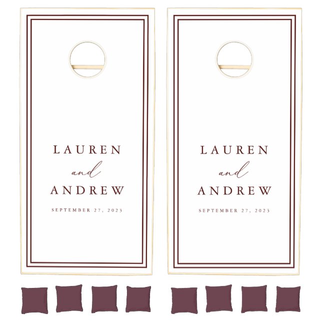 Maroon Burgandy and White Minimalist Personalized Cornhole Set (Set)