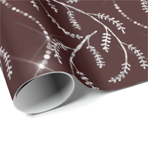 Maroon Burgund Spark Laurel Floral Silver Diamonds Wrapping Paper