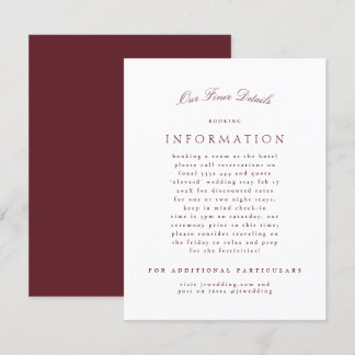 Maroon Burgundy Classic Elegant Formal Wedding Enclosure Card
