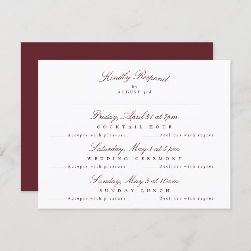 Maroon Burgundy Elegant Calligraphy multi_event RSVP Card