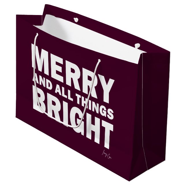 Maroon, Burgundy Gift Bag | Merry & Bright (Front Angled)