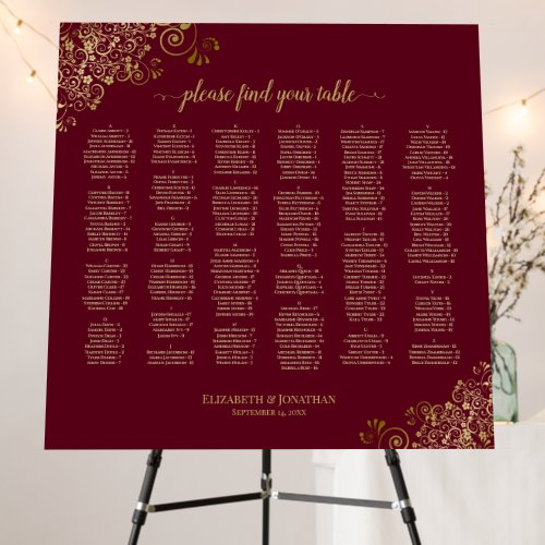 Maroon Burgundy  Gold Alphabetical Seating Chart Foam Board