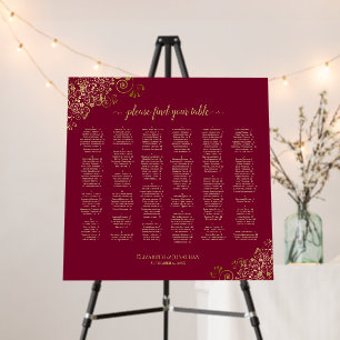 Maroon Burgundy & Gold Alphabetical Seating Chart Foam Board