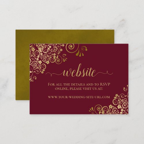 Maroon Burgundy Gold Floral Lace Wedding Website  Enclosure Card