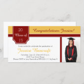 Maroon Burgundy Gold Photo Graduation Party Invite (Front/Back)