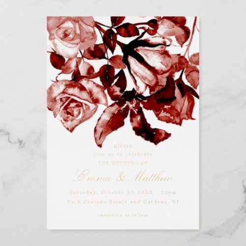 Maroon Burgundy Gold Rustic Wild Elegance Wedding Foil Invitation