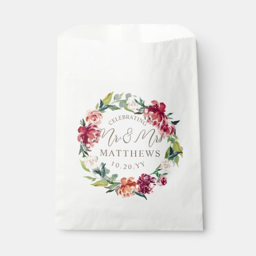 Maroon Burgundy Green Floral Wedding Shower Favor Bag