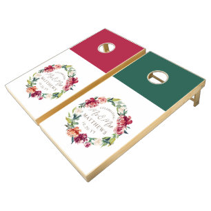 Maroon Burgundy Green Personalized Wedding Cornhole Set